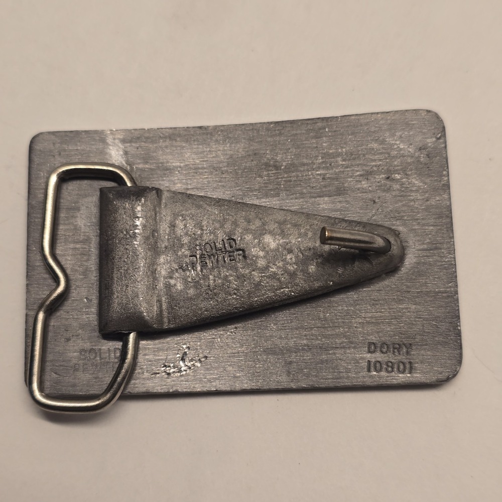Vintage Dory Solid Pewter Overland Mail‎ 1858-1958 US Postage Stamp Belt Buckle - Picture 2 of 2